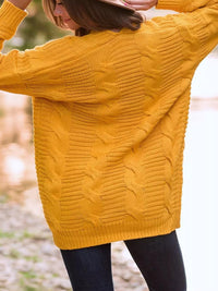 Thumbnail for Cable-Knit Open Front Long Sleeve Cardigan