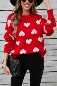 Thumbnail for Angel Wings Heart Round Neck Long Sleeve Sweater