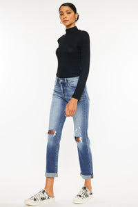 Thumbnail for Kancan High Waist Distressed Hem Detail Cropped Straight Jeans