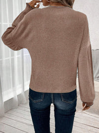 Thumbnail for Ribbed Round Neck Lantern Sleeve T-Shirt