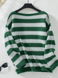 Thumbnail for Striped Dropped Shoulder Long Sleeve Sweater