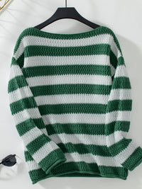 Thumbnail for Striped Dropped Shoulder Long Sleeve Sweater