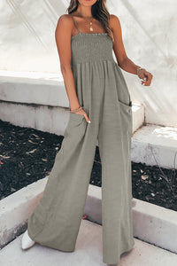 Thumbnail for Smocked Spaghetti Strap Wide Leg Jumpsuit
