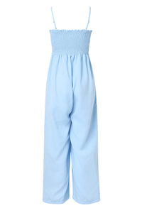 Thumbnail for Smocked Spaghetti Strap Wide Leg Jumpsuit