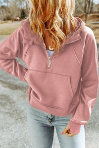 Thumbnail for Double Take Half-Zip Thumbhole Sleeve Hoodie