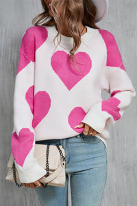 Thumbnail for Angel Wings Contrast Heart Dropped Shoulder Long Sleeve Sweater