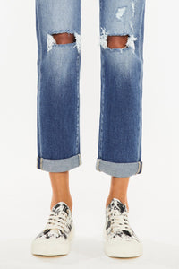 Thumbnail for Kancan High Waist Distressed Hem Detail Cropped Straight Jeans