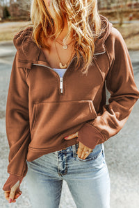 Thumbnail for Double Take Half-Zip Thumbhole Sleeve Hoodie
