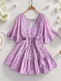 Thumbnail for Ruffle Hem Tie Back Lace Mini Dress