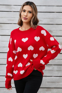 Thumbnail for Angel Wings Heart Round Neck Long Sleeve Sweater