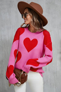 Thumbnail for Angel Wings Contrast Heart Dropped Shoulder Long Sleeve Sweater