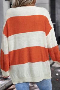 Thumbnail for Color Block Dropped Shoulder V-Neck Sweater