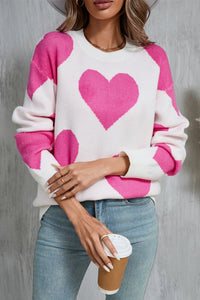 Thumbnail for Angel Wings Contrast Heart Dropped Shoulder Long Sleeve Sweater