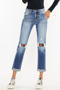 Thumbnail for Kancan High Waist Distressed Hem Detail Cropped Straight Jeans