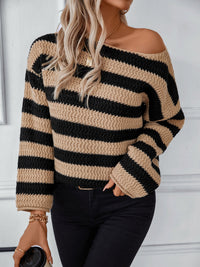 Thumbnail for Striped Dropped Shoulder Long Sleeve Sweater