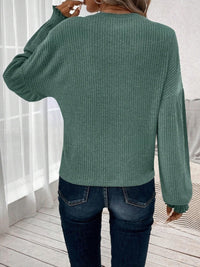 Thumbnail for Ribbed Round Neck Lantern Sleeve T-Shirt