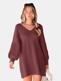 Thumbnail for Perfee Long Sleeve Sweater Mini Dress