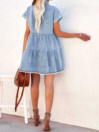 Thumbnail for Raw Hem Short Sleeve Denim Dress
