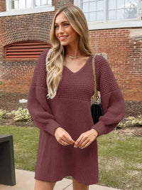 Thumbnail for Perfee Long Sleeve Sweater Mini Dress
