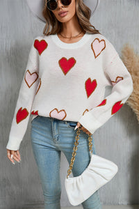 Thumbnail for Angel Wings Contrast Heart Round Neck Long Sleeve Sweater