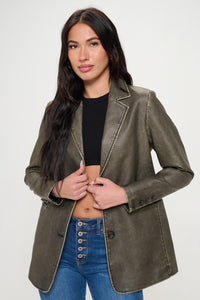 Thumbnail for Coalition LA Single-Breasted Vegan Leather Blazer