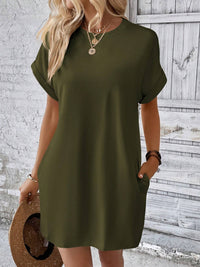 Thumbnail for Round Neck Short Sleeve Mini Dress