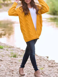 Thumbnail for Cable-Knit Open Front Long Sleeve Cardigan