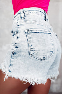 Thumbnail for Raw Hem Buttoned Denim Shorts with Pockets