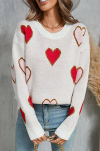 Thumbnail for Angel Wings Contrast Heart Round Neck Long Sleeve Sweater