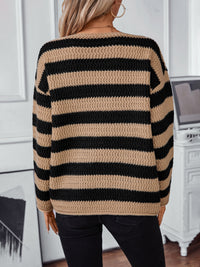 Thumbnail for Striped Dropped Shoulder Long Sleeve Sweater