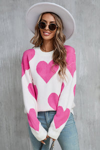 Thumbnail for Angel Wings Contrast Heart Dropped Shoulder Long Sleeve Sweater