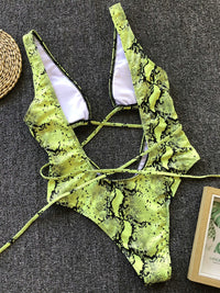 Thumbnail for Lace-Up Backless Plunge One-Piece Swimwear