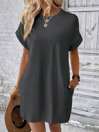 Thumbnail for Round Neck Short Sleeve Mini Dress