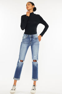 Thumbnail for Kancan High Waist Distressed Hem Detail Cropped Straight Jeans