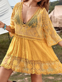 Thumbnail for Lace Detail Plunge Cover-Up Dress