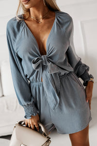 Thumbnail for Tied Flounce Sleeve Plunge Romper