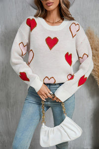 Thumbnail for Angel Wings Contrast Heart Round Neck Long Sleeve Sweater