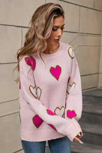 Thumbnail for Angel Wings Contrast Heart Round Neck Long Sleeve Sweater