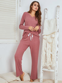 Thumbnail for Notched Long Sleeve Top and Pants Set