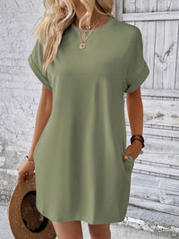 Thumbnail for Round Neck Short Sleeve Mini Dress