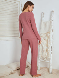 Thumbnail for Notched Long Sleeve Top and Pants Set