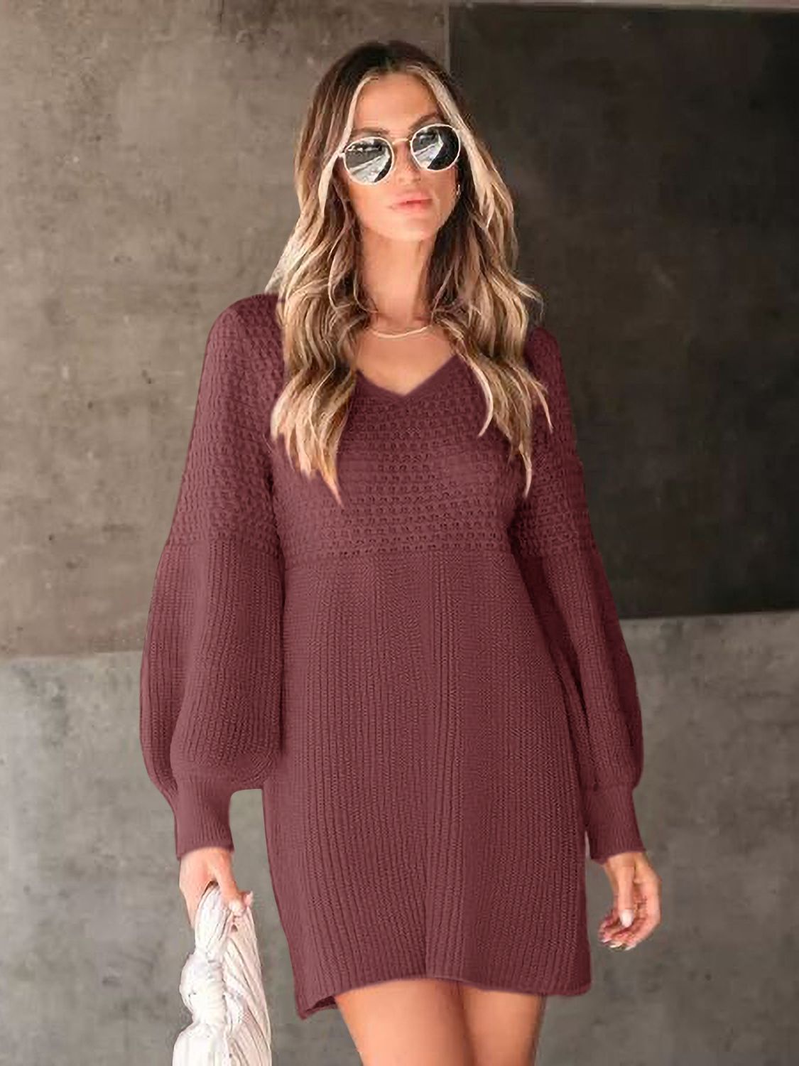 Perfee Long Sleeve Sweater Mini Dress