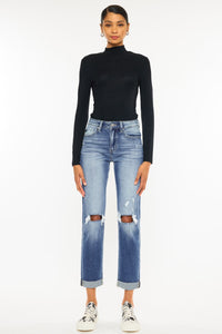 Thumbnail for Kancan High Waist Distressed Hem Detail Cropped Straight Jeans