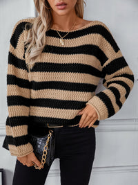Thumbnail for Striped Dropped Shoulder Long Sleeve Sweater