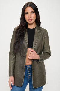 Thumbnail for Coalition LA Single-Breasted Vegan Leather Blazer