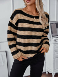Thumbnail for Striped Dropped Shoulder Long Sleeve Sweater