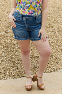 Thumbnail for RISEN Maya Full Size Mid Rise Asymmetrical Shorts