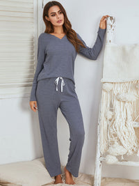 Thumbnail for Notched Long Sleeve Top and Pants Set