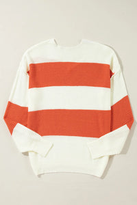 Thumbnail for Color Block Dropped Shoulder V-Neck Sweater