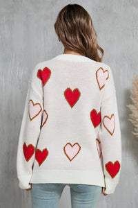 Thumbnail for Angel Wings Contrast Heart Round Neck Long Sleeve Sweater